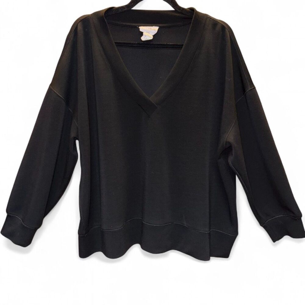 Women's For The Republic Scuba Knit V-Neck Sweatshirt in Black 1X